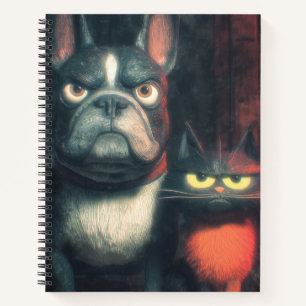 Moody French Bulldog & Black Cat Spiral Notebook