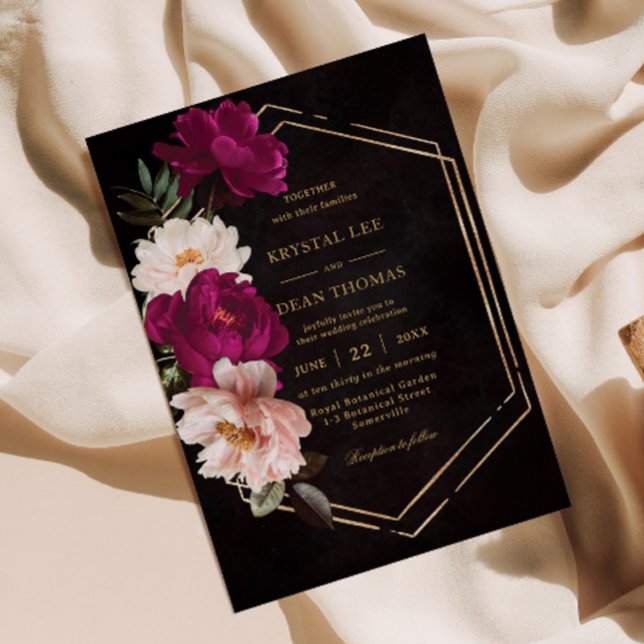 Moody Fuchsia Pink Blush Floral Peonies Wedding Invitation (Creator Uploaded)