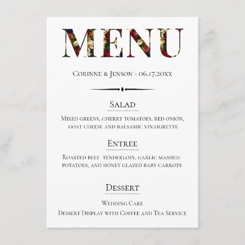 Moody Garden Floral Wedding Menu