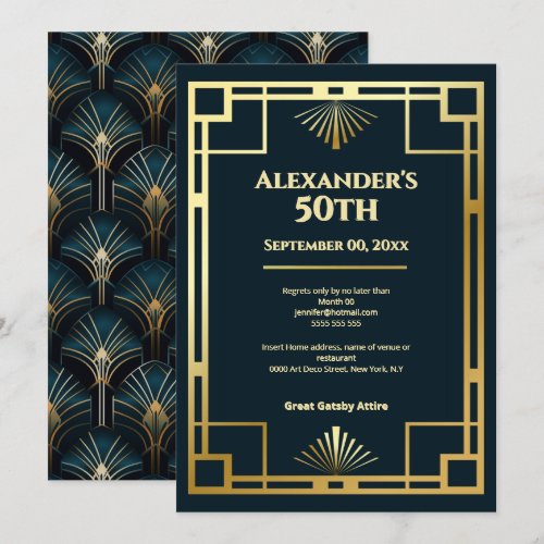 Moody Gatsby Art Deco 50th Birthday Party Invitation