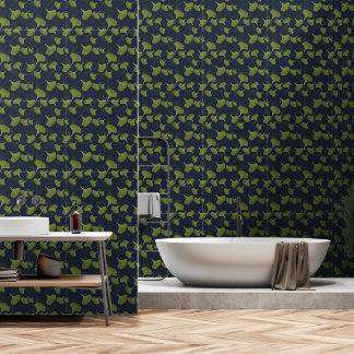Moody Gingko Navy Blue Floral Pattern Wallpaper