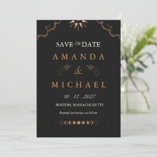 Moody Gold Celestial Starry Night save the date In Invitation