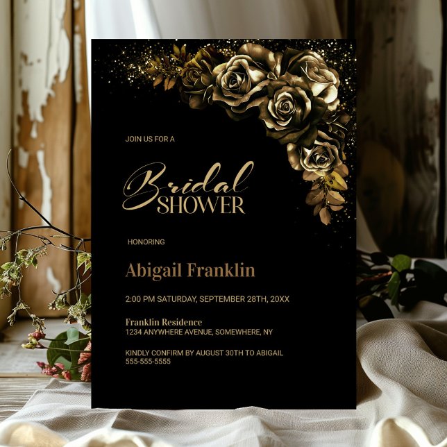 Moody Gold Floral Bridal Shower Invitation (Creator Uploaded)