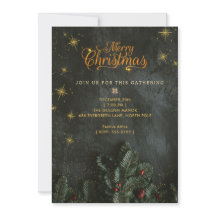 Moody Gold Starry Black Christmas Party Invitation