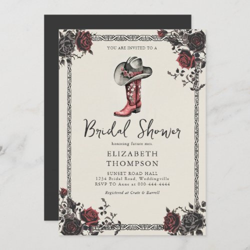 Moody Goth Western Red Black Roses Bridal Shower Invitation