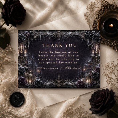 Moody Goth Winter Wedding Thank You Card