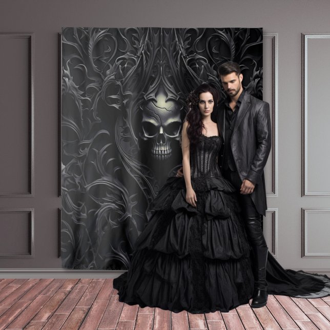 Moody Gothic Black Filigree & Skull XLarge Tapestry (Creator Uploaded)