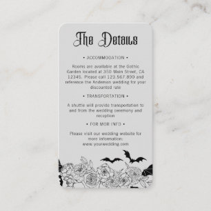 Moody Gothic Botanical Gray Wedding Details Enclosure Card