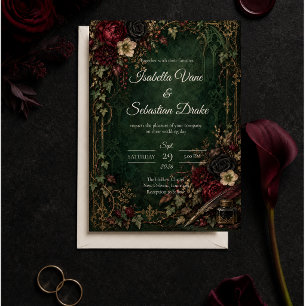 Moody Gothic Botanical Wedding Invitation