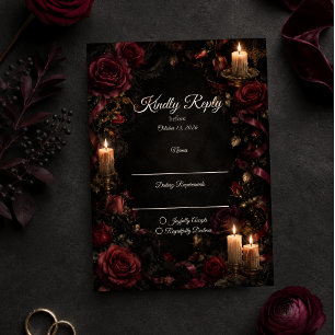 Moody Gothic Candlelit Rose Wedding RSVP Card