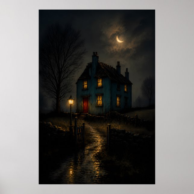 Moody Gothic Cottage Nightscape Poster (Front)