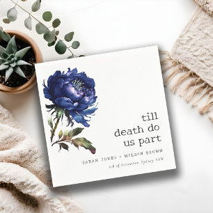 Moody Gothic Dark Blue Navy Peony Wedding Napkins