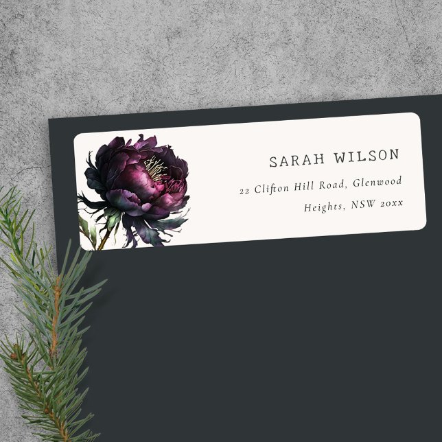 Moody Gothic Dark Purple Black Peony Address Label (Creator Uploaded)