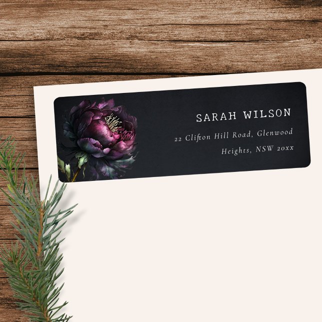 Moody Gothic Dark Purple Black Peony Address Label (Creator Uploaded)