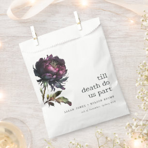 Moody Gothic Dark Purple Black Peony Wedding Favor Bag