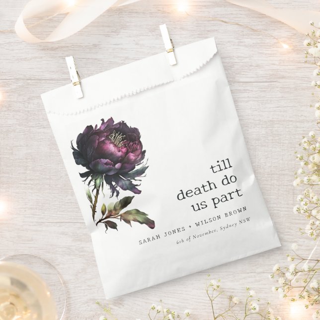 Moody Gothic Dark Purple Black Peony Wedding Favor Bag (Clipped)