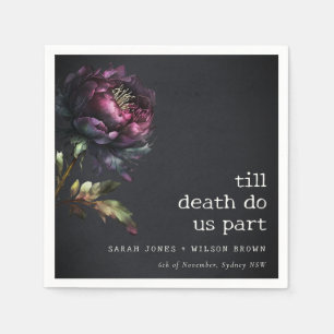 Moody Gothic Dark Purple Black Peony Wedding Napkins
