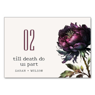 Moody Gothic Dark Purple Black Peony Wedding Table Number