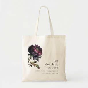 Moody Gothic Dark Purple Black Peony Wedding Tote Bag