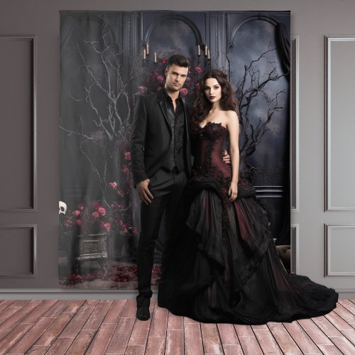 Moody Gothic Dark Room with Mauve Roses XLarge Tapestry