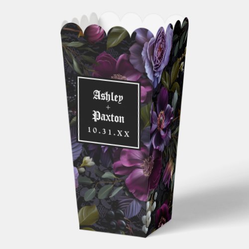 Moody Gothic Floral Bouquet on Black Lace Favor Boxes