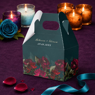 Moody Gothic Floral Dark Red Turquoise Wedding Favor Boxes
