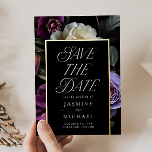 Moody Gothic Floral Foil Save the Date Card