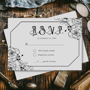 Moody Gothic Floral Gray Wedding RSVP Cards