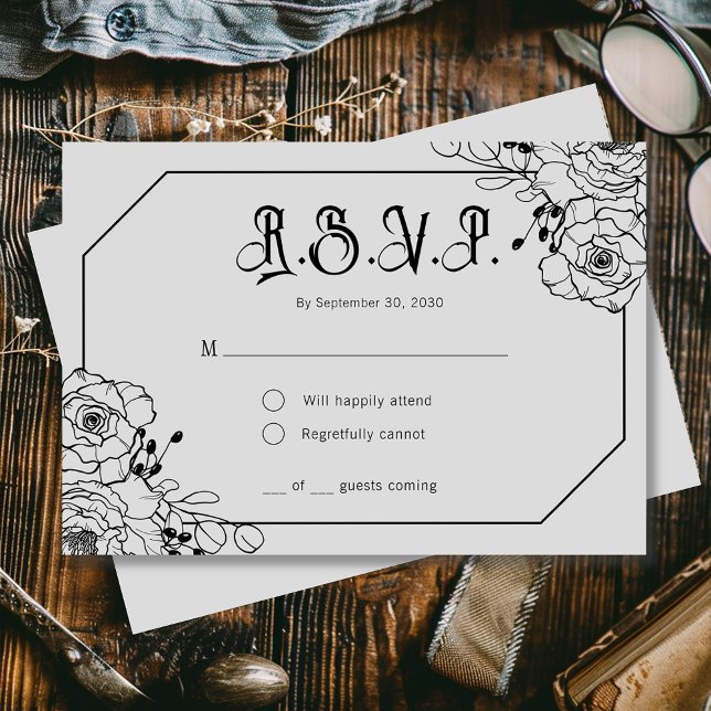 Moody Gothic Floral Gray Wedding RSVP Cards (Creator Uploaded)