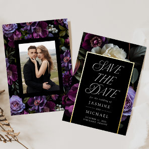 Moody Gothic Floral Photo Foil Save the Date Card