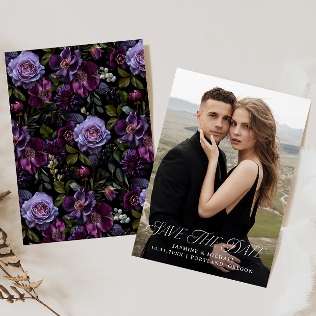 Moody Gothic Floral Photo Save The Date (Creator Uploaded)