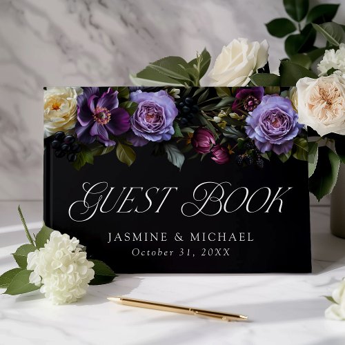 Moody Gothic Floral Photo Wedding Foil Guest Book