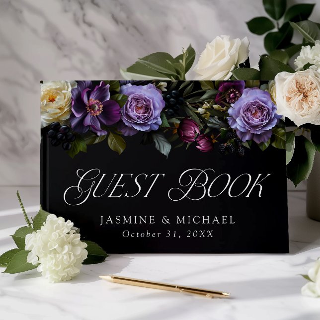 Moody Gothic Floral Photo Wedding Foil Guest Book (Creator Uploaded)