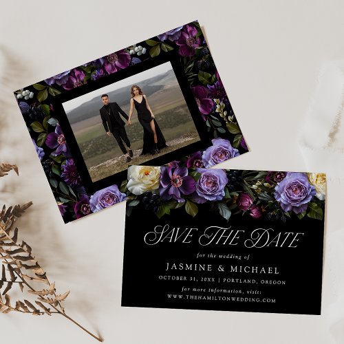 Moody Gothic Floral Photo Wedding Save The Date
