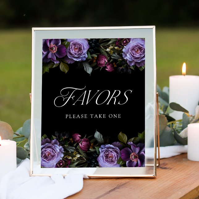 Moody Gothic Floral Purple Wedding Favors Sign (Creator Uploaded)