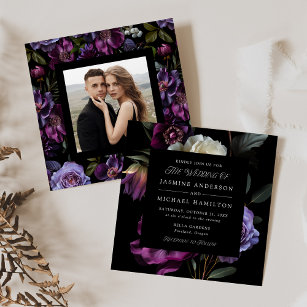 Moody Gothic Floral Square Photo Wedding Invitation