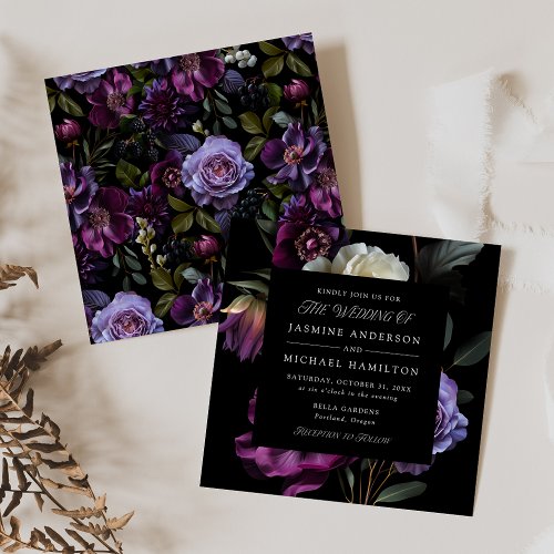 Moody Gothic Floral Square Wedding Invitation