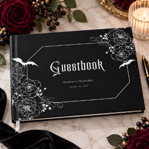 Moody Gothic Floral Wedding Black Guest Book