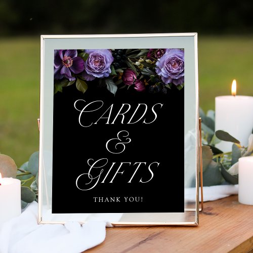 Moody Gothic Floral Wedding Cards and Gifts Sign