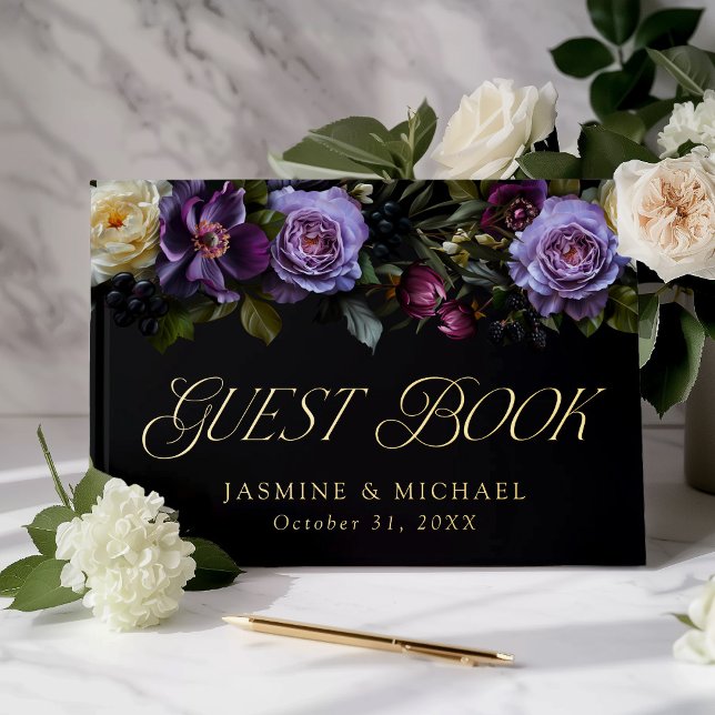 Moody Gothic Floral Wedding Foil Guest Book (Creator Uploaded)
