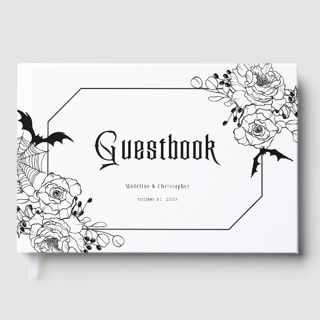 Moody Gothic Floral Wedding Guest Book (Front)