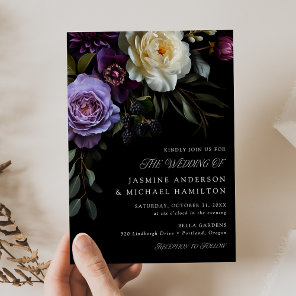 Moody Gothic Floral Wedding Invitation