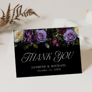 Moody Gothic Floral Wedding Letterpress Thank You Card