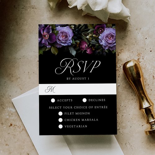 Moody Gothic Floral Wedding Meal Choice RSVP Card