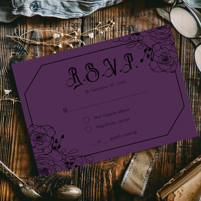 Moody Gothic Floral Wedding Purple RSVP Cards (Creator Uploaded)