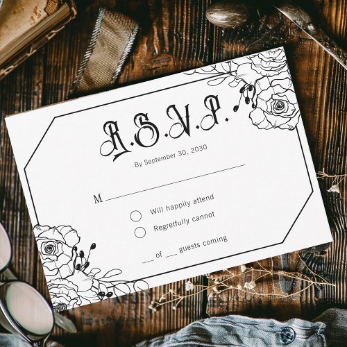 Moody Gothic Floral Wedding RSVP Enclosure Card