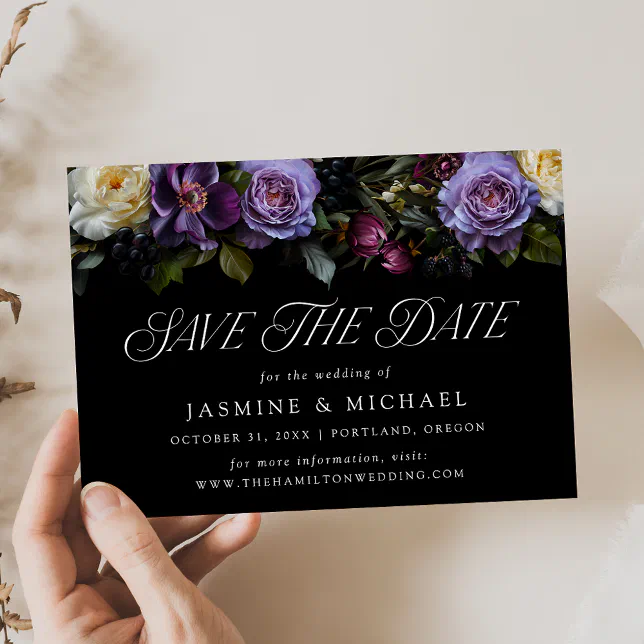 Moody Gothic Floral Wedding Save The Date | Zazzle