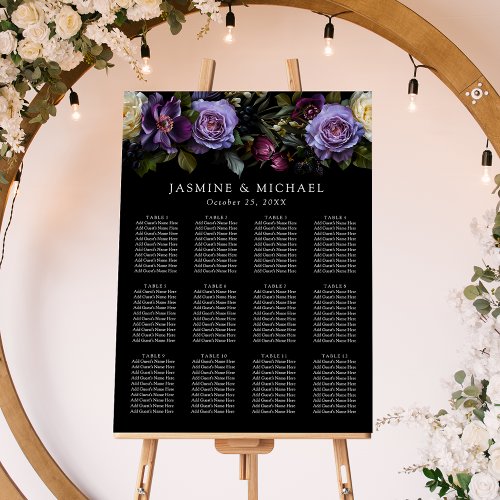 Moody Gothic Floral Wedding Seating Chart Foam Board
