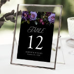 Moody Gothic Floral Wedding Table Number Card<br><div class="desc">Elegant, moody floral wedding table number cards featuring a top border of purple and burgundy flowers with lush green leaves complimented by modern typography. To order the table cards: add your name, wedding date, and table number. Add each number to your cart individually and check out when you're finished. Designed...</div>