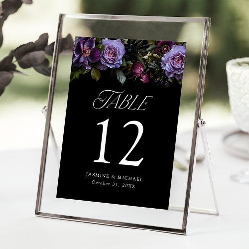 Moody Gothic Floral Wedding Table Number Card
